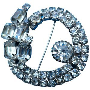 Clear Rhinestone Silvertone Brooch Prong Set 1-7/8 in. x 2 in.